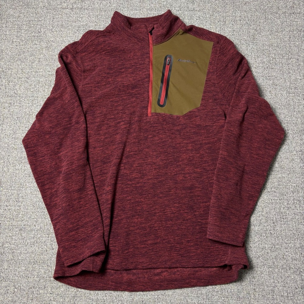 Eddie Bauer Cloud Layer Pullover Mens M Burgundy Quarter Zip Chest Pocket